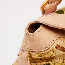 Valentino Beige Leather and Raffia Embroidered Catch Satchel