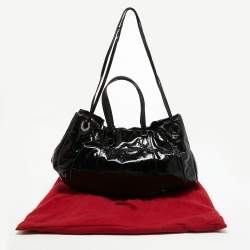 Pre Owned Valentino Black Patent Leather Logo Plague Hobo