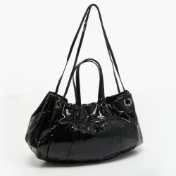 Pre Owned Valentino Black Patent Leather Logo Plague Hobo