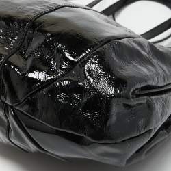 Pre Owned Valentino Black Patent Leather Logo Plague Hobo