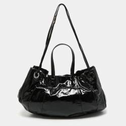 Pre Owned Valentino Black Patent Leather Logo Plague Hobo