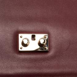 Pre Owned Valentino Burgundy/Pink Leather Medium Rockstud Glam Lock Flap Bag