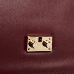 Pre Owned Valentino Burgundy/Pink Leather Medium Rockstud Glam Lock Flap Bag