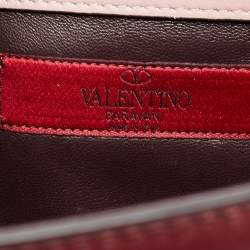 Pre Owned Valentino Burgundy/Pink Leather Medium Rockstud Glam Lock Flap Bag