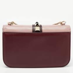 Pre Owned Valentino Burgundy/Pink Leather Medium Rockstud Glam Lock Flap Bag