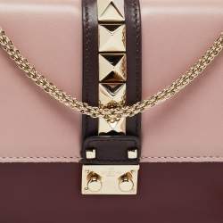 Pre Owned Valentino Burgundy/Pink Leather Medium Rockstud Glam Lock Flap Bag