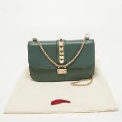 Pre Owned Valentino Green Leather Medium Rockstud Glam Lock Flap Bag