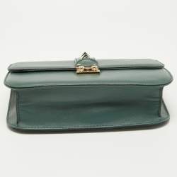 Pre Owned Valentino Green Leather Medium Rockstud Glam Lock Flap Bag