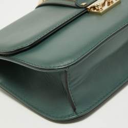 Pre Owned Valentino Green Leather Medium Rockstud Glam Lock Flap Bag