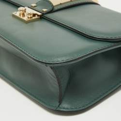 Pre Owned Valentino Green Leather Medium Rockstud Glam Lock Flap Bag