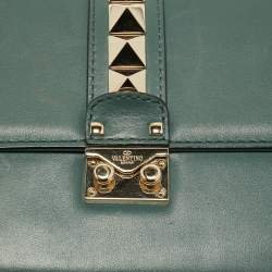 Pre Owned Valentino Green Leather Medium Rockstud Glam Lock Flap Bag