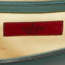 Pre Owned Valentino Green Leather Medium Rockstud Glam Lock Flap Bag