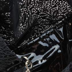 Pre Owned Valentino Black Laser Cut Calfhair and Patent Leather Crystal Embellished Tote