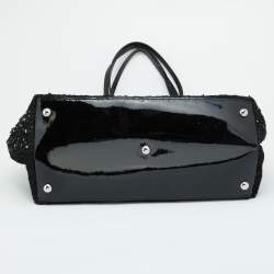 Pre Owned Valentino Black Laser Cut Calfhair and Patent Leather Crystal Embellished Tote