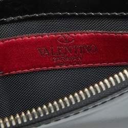 Pre Owned Valentino Black Laser Cut Calfhair and Patent Leather Crystal Embellished Tote