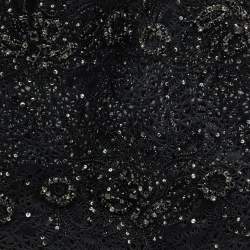 Pre Owned Valentino Black Laser Cut Calfhair and Patent Leather Crystal Embellished Tote