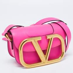 Pre Owned Valentino Fuchsia Leather Small SuperVee Crossbody Bag