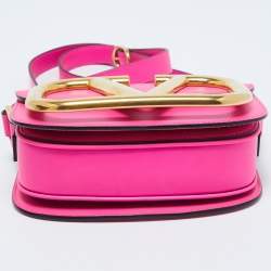 Pre Owned Valentino Fuchsia Leather Small SuperVee Crossbody Bag