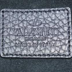Valentino Black Leather Rockstud Flip Lock Front Pocket Flap Messenger Bag 