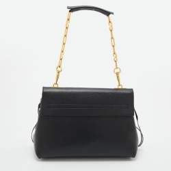 Pre Owned Valentino Black Leather Medium VRING Chain Shoulder Bag