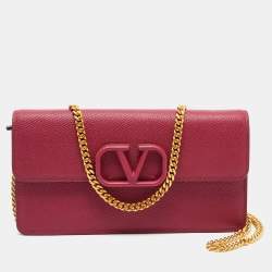 Pre Owned Valentino Red Leather VLogo Chain Wallet