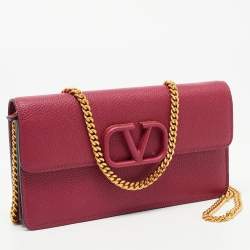 Pre Owned Valentino Red Leather VLogo Chain Wallet