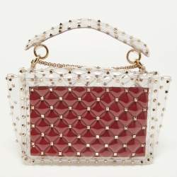 Pre Owned Valentino Clear/Red PVC Rockstud Spike Top Handle Bag