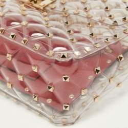 Pre Owned Valentino Clear/Red PVC Rockstud Spike Top Handle Bag