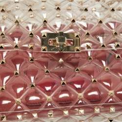 Pre Owned Valentino Clear/Red PVC Rockstud Spike Top Handle Bag