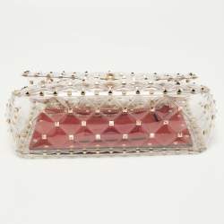 Pre Owned Valentino Clear/Red PVC Rockstud Spike Top Handle Bag