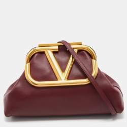 Valentino Burgundy Leather Supervee VLogo Clutch Valentino