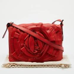 Pre Owned Valentino Coral Orange Leather Rose Flap Shoulder Bag
