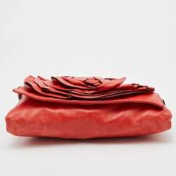 Pre Owned Valentino Coral Orange Leather Rose Flap Shoulder Bag