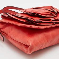 Pre Owned Valentino Coral Orange Leather Rose Flap Shoulder Bag