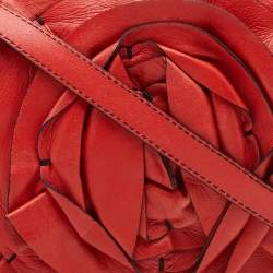 Pre Owned Valentino Coral Orange Leather Rose Flap Shoulder Bag