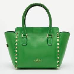 Pre Owned Valentino Green Leather Rockstud Trapeze Tote