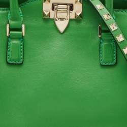 Pre Owned Valentino Green Leather Rockstud Trapeze Tote