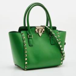 Pre Owned Valentino Green Leather Rockstud Trapeze Tote