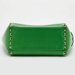 Pre Owned Valentino Green Leather Rockstud Trapeze Tote