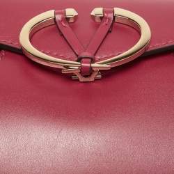 Pre Owned Valentino Dark Pink Leather V Rivet Clutch Bag