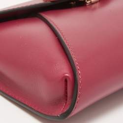 Pre Owned Valentino Dark Pink Leather V Rivet Clutch Bag