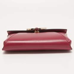 Pre Owned Valentino Dark Pink Leather V Rivet Clutch Bag