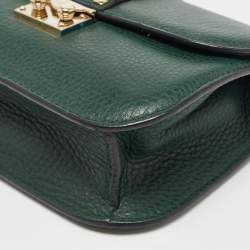 Pre Owned Valentino Green Leather Small Rockstud Glam Lock Flap Bag