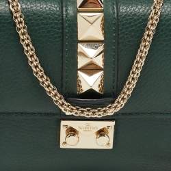 Pre Owned Valentino Green Leather Small Rockstud Glam Lock Flap Bag