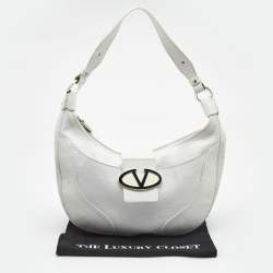 مملوكة مسبقًا Valentino White Leather VLogo Flap Hobo