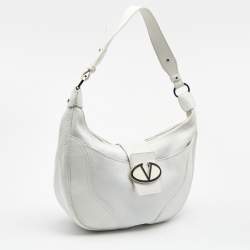 مملوكة مسبقًا Valentino White Leather VLogo Flap Hobo