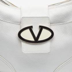 مملوكة مسبقًا Valentino White Leather VLogo Flap Hobo