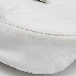 مملوكة مسبقًا Valentino White Leather VLogo Flap Hobo