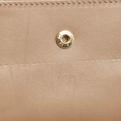 Pre Owned Valentino Cream Lace Print Leather Logo Compact Wallet