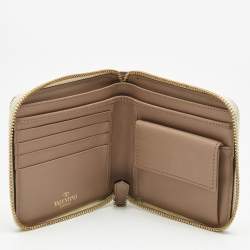 Pre Owned Valentino Cream Lace Print Leather Logo Compact Wallet